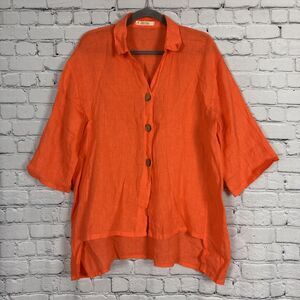Blanco De Ibiza Linen Tunic Top OS Lagenlook Hygge Minimalist Quiet Luxury Coral